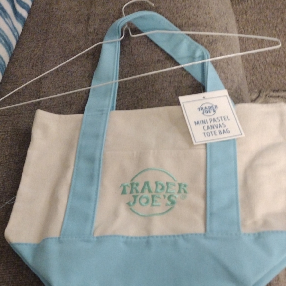 Trader Joe's Canvas Tote Bag with Blue Accents